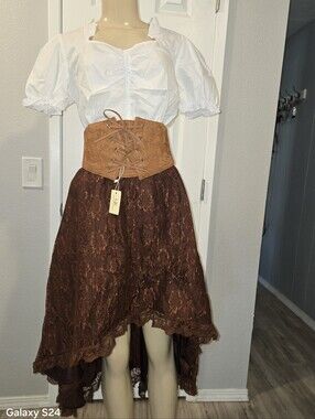 Gothic Renaissace High-Low Lace Skirt top And Belt  Swing Retro Med Nwt